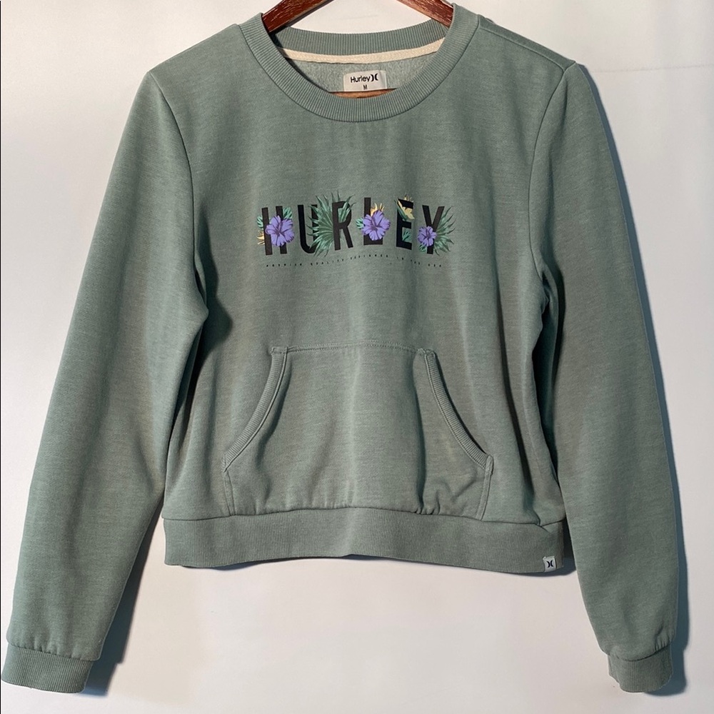 Hurley Green Cropped Sweatshirt with Floral Logo